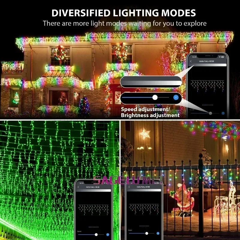 Outdoor Waterproof LED Curtain Lcicle Lights Smart APP DIY Remote RGBIC Fairy String Lights Christmas Decoration Yard Eave Light