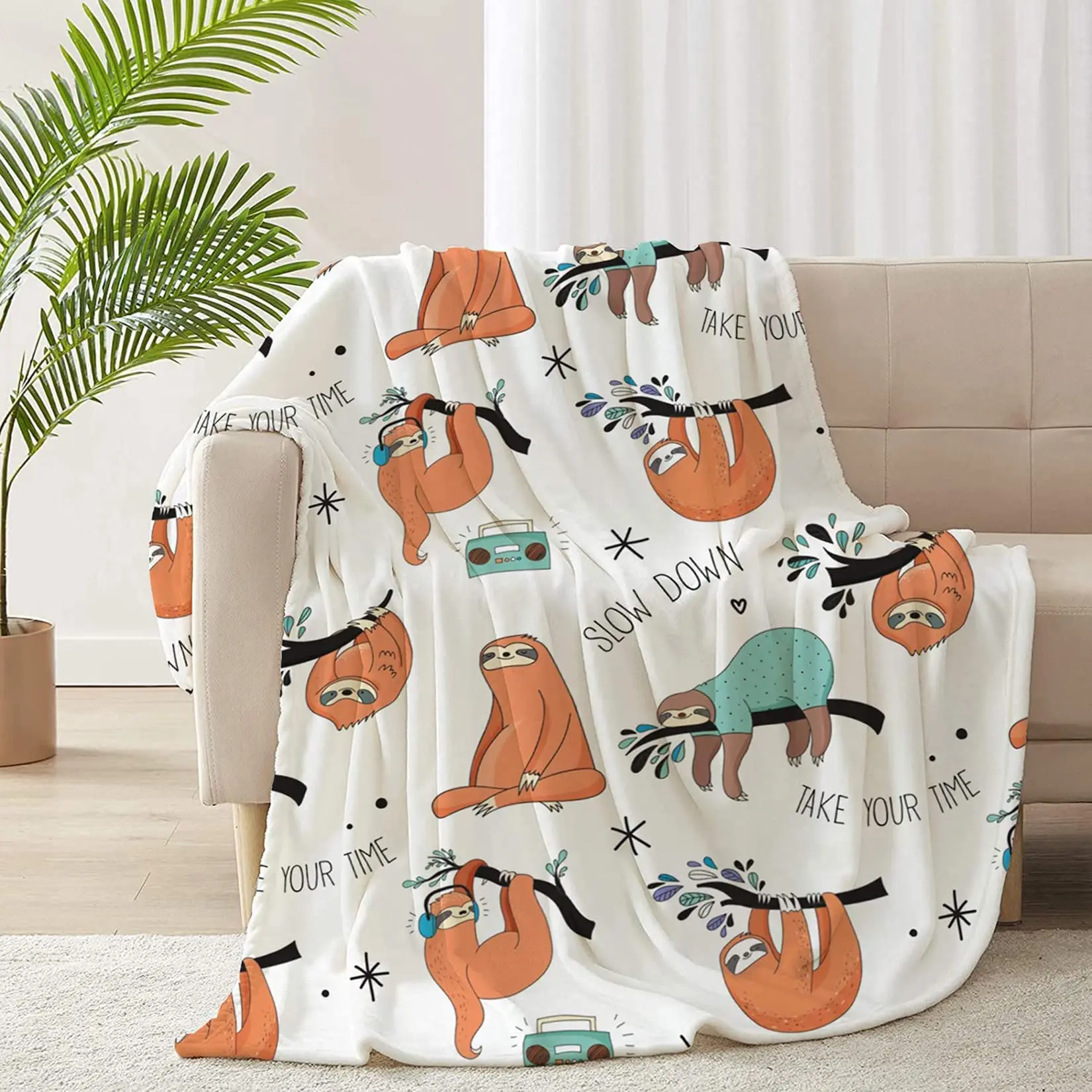 Sloth Blanket Lovely Cartoon Animal Flannel Throw Blankets for Adults Kids Sloths Lovers Gifts Soft Sofa Blanket King Queen Size