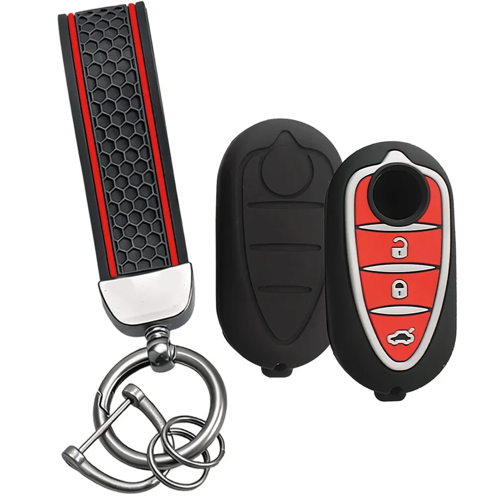 Lateral Hex Red Stripe Sleeve With Keychain Fit Alfa Romeo 159 GTA Mito Soft Contoured Flip Car Remote Protector Case