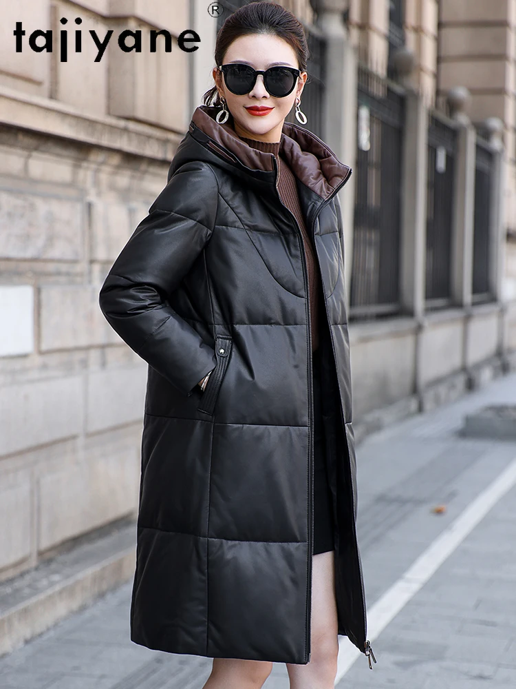 TAJIYANE White Goose Down Coats Women 100% Real Sheepskin Leather Jacket Hooded Puffer Jackets Winter Clothes Woman 2025 пуховик