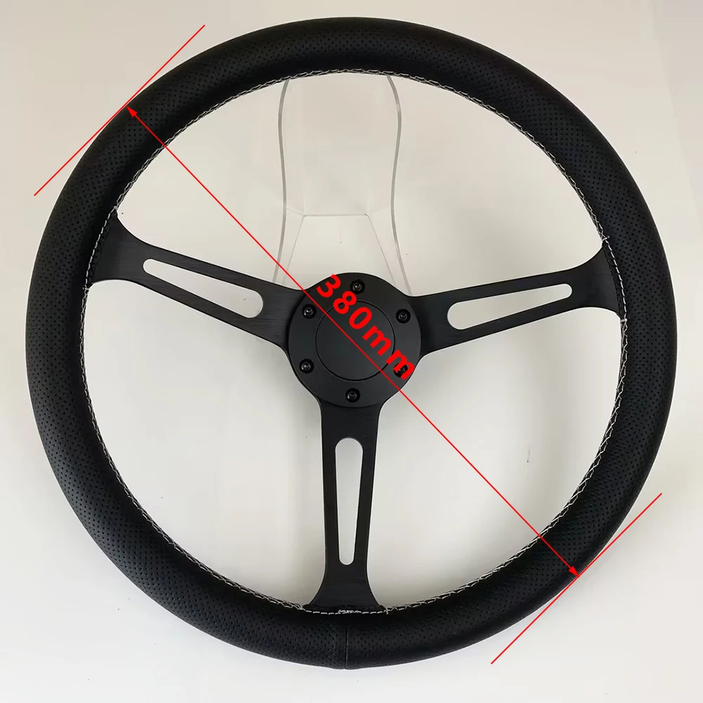 380mm Diameter Black Flat Bracket Perforated Microfiber Leather Car Steering Wheel Racing Game Simulator Steering Wheel