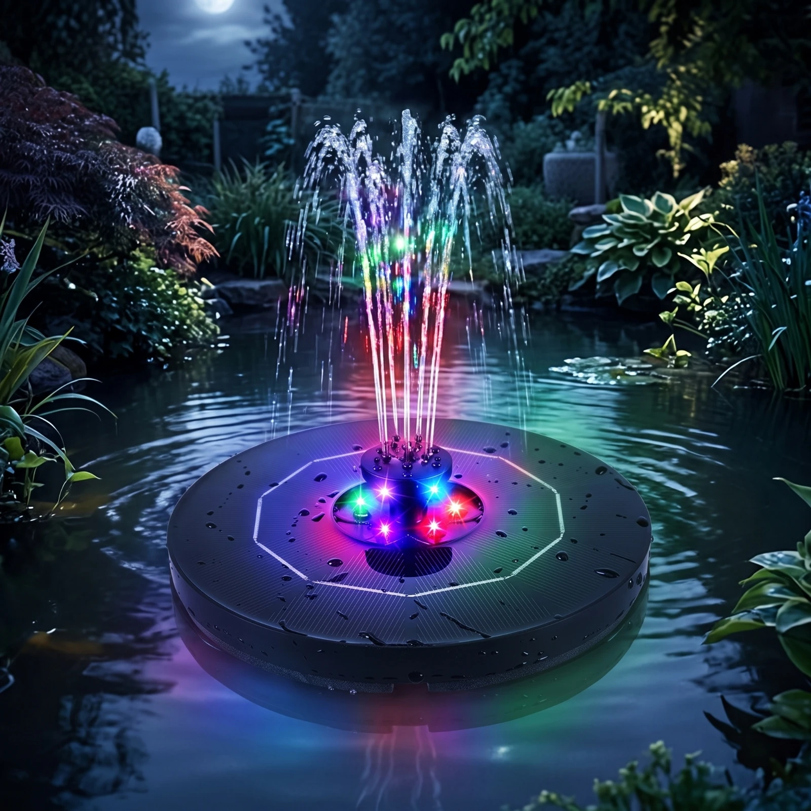 Solar Fountain with LED Lights Adjustable Floating Solar Fountain Automatic Corrosion-Resistant for Bird Lovers, Ponds