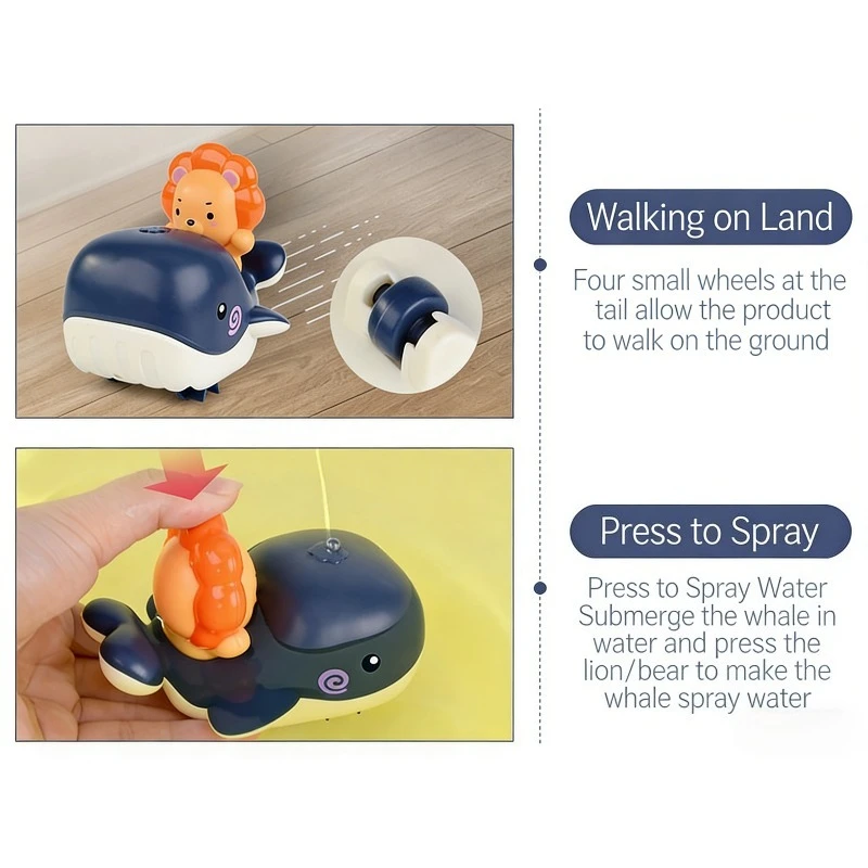 Baby Clockwork Toy Cute Whale Little Lion Water Course Amphibious Multi Play Bathing Play Toy Press Water Spray Baby Puzzle Toy