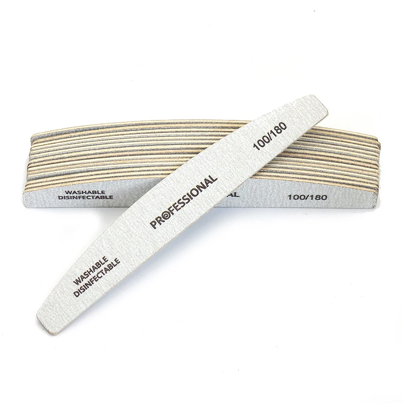 10pcs/Lot Wooden Nail Files Professional Nail Buffer 100/180 Limas Manicura Block Grey Boat Gel Polishing Wood Sanding Nail File