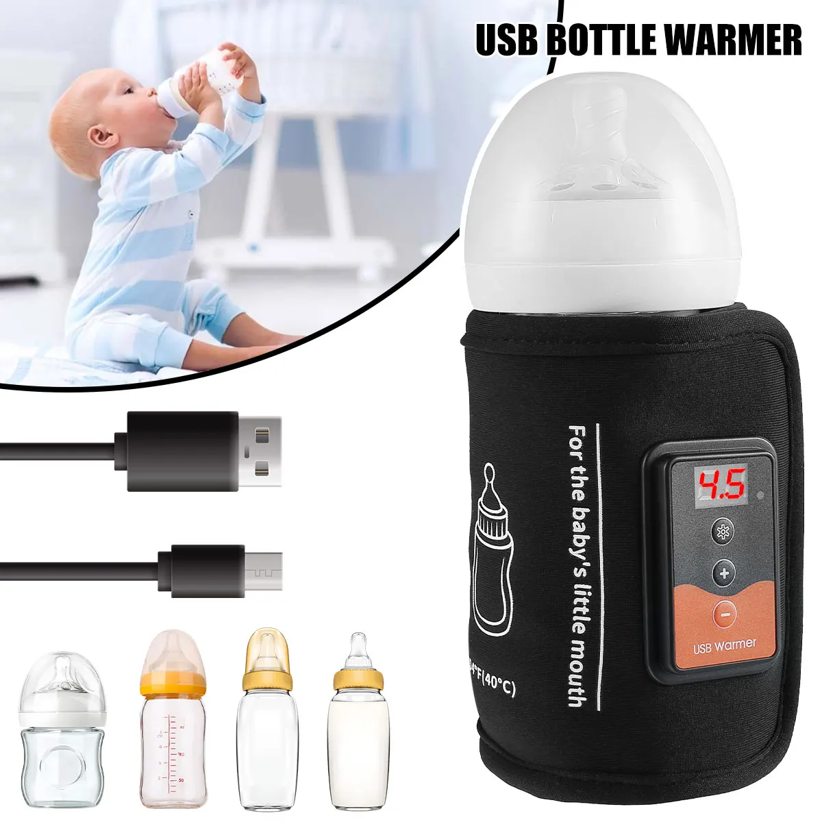 

Baby Bottle Warmer USB Warm Milk Tool Adjustable Feeding Bottle Heater Outdoor Travel Portable Bottle Thermal Insulation Bags