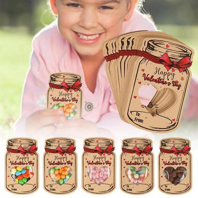 Kartu Ucapan Hari Valentine Mason Jar kartu liburan untuk anak-anak Set 24 kartu Selamat Hari Valentine kartu ucapan Mason Jar