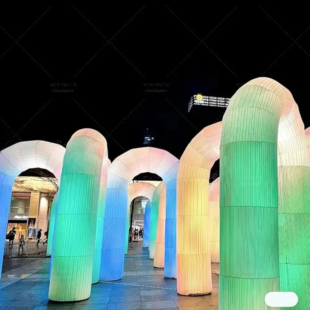 Opblaasbare Led Boog Met Vloeiende Lichten Kleurrijke Boog Bruiloft Regenboog Verlichting U-Vormige Poort Outdoor Feest Decoratie