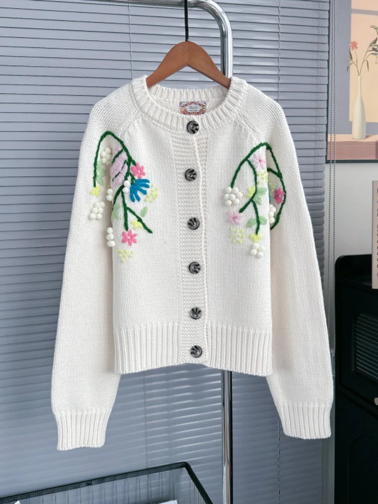 

Fashion Vintage Sweaters O Neck Single Breasted Three Dimensional Flowers Cardigan 2025 New Knit Tops Design Women's Clothing