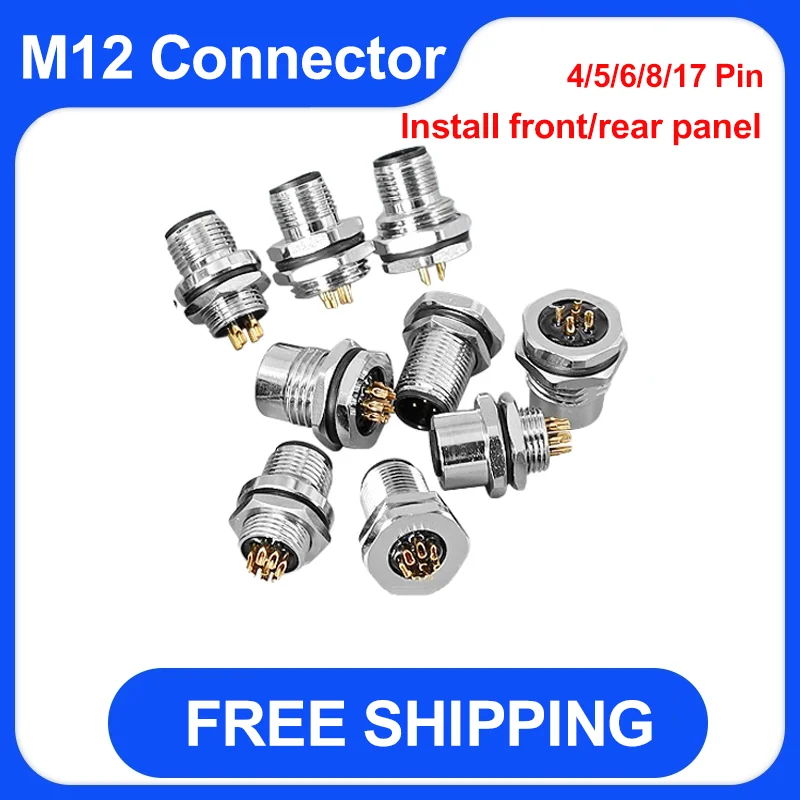 

5/10/100 Pcs M12 Front/rear Panel Connectors Male Female Socket 4 5 6 8 17 Pins Weld Waterproof Ip67/68 Circular Connector