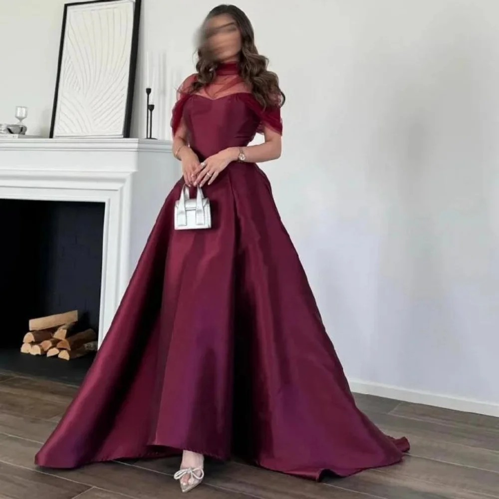 

Customized Exquisite Short Sleeve Evening Dresses Charming Ruched Prom Dresses Elegant High-neck Party Gowns vestido festa