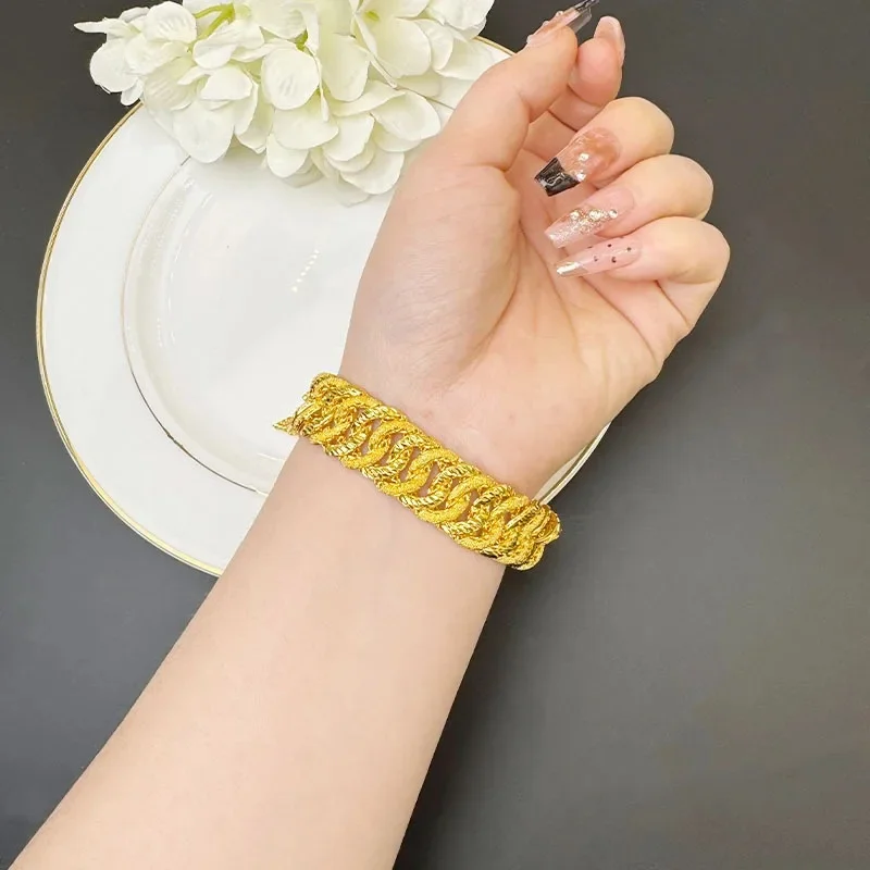 Luxury 24K 9999 Pure Gold real gold Men's Atmospheric Frosted Textured Bracelet