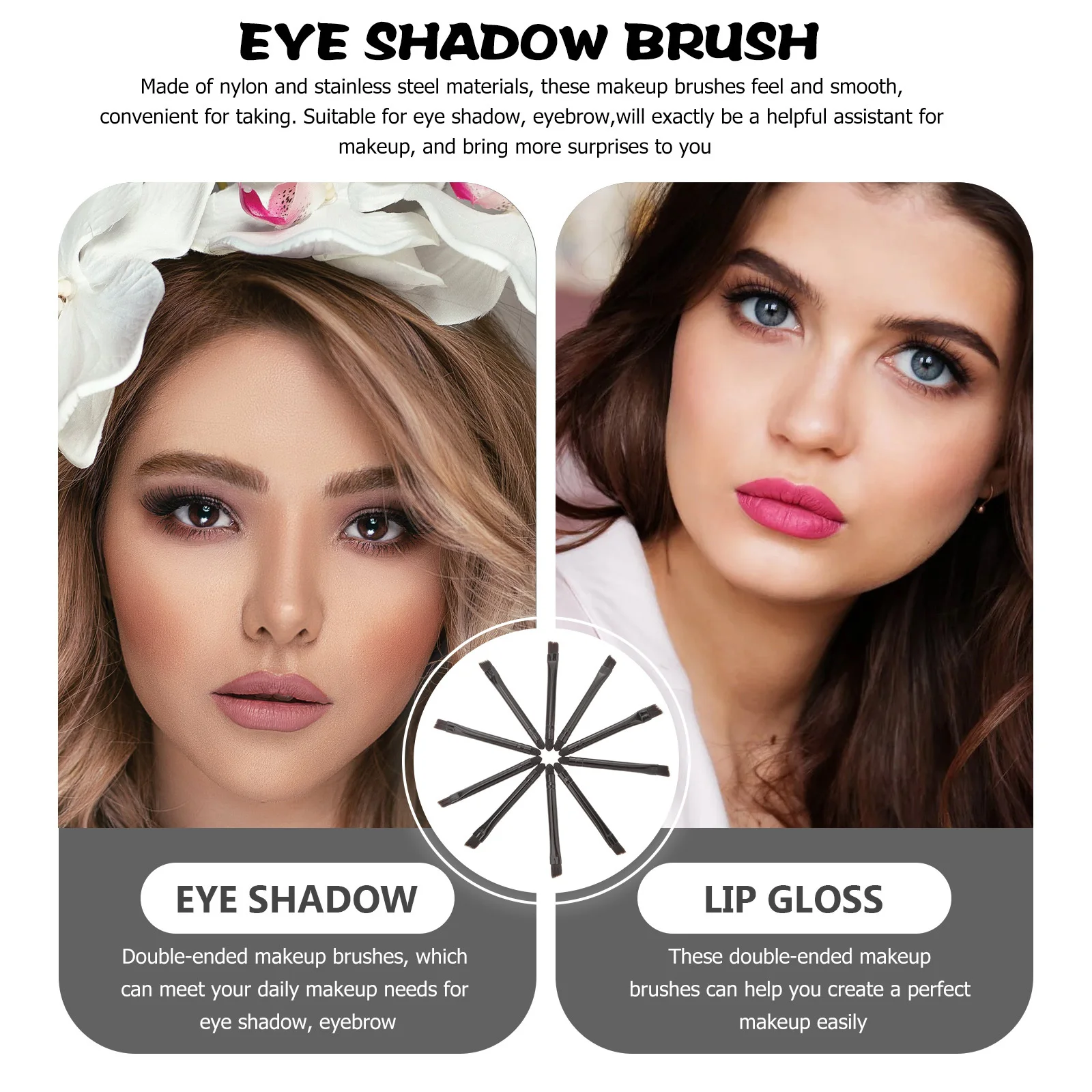 

10 pcs Double Ended Eye Shadow Brushes Makeup Sponge Brush Compact Stainless Steel Nylon Durable Professional Daily Use
