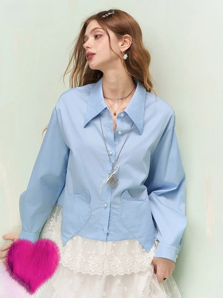 

Ele Lace Patchwork Long Sve irt Women's Spring Design Sweet Top Holiday Sle Casual Collar Button Closure Cott...