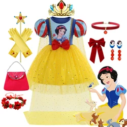 Disney Princess Snow White Cosplay Costume Girls Princess Print Gown Kids Stage Play Performance Clothes Summer Dress