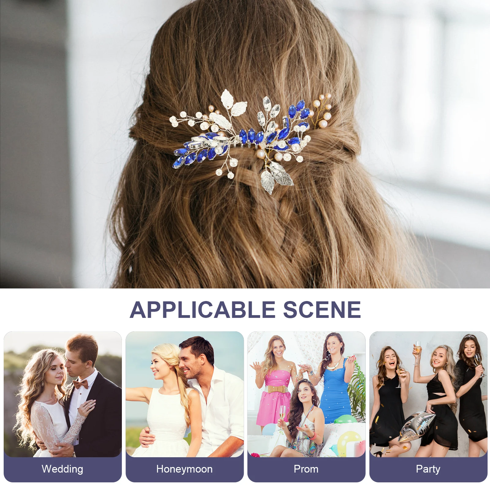 

2 pcs Blue Hair Comb Durable Wedding Bridal Side Accessories Bridal Rhinestone Hair Comb For Brides Evening Dresses