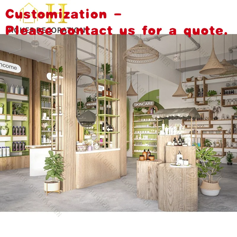 

custom.Custom-made Display Furniture Display Shelf Luxury Display Cabinet Skin-care Store Salon with Wood Glass and LED Ligh
