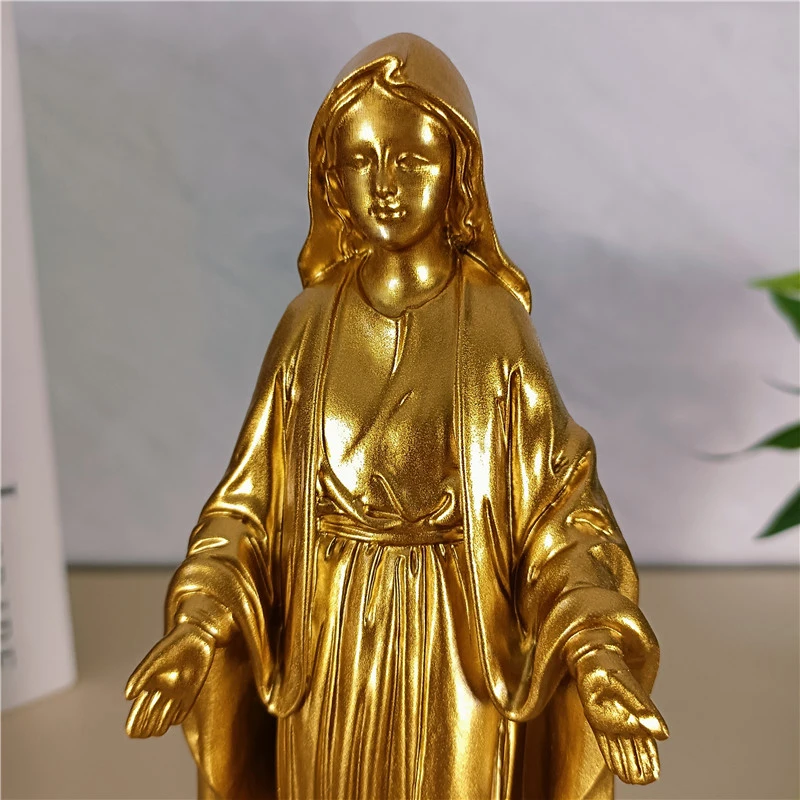 21.5cm złota dziewica Mary statuetki duża żywiczna Madonna rzeźba ozdoby świąteczne na ślub biuro prezent na Boże Narodzenie