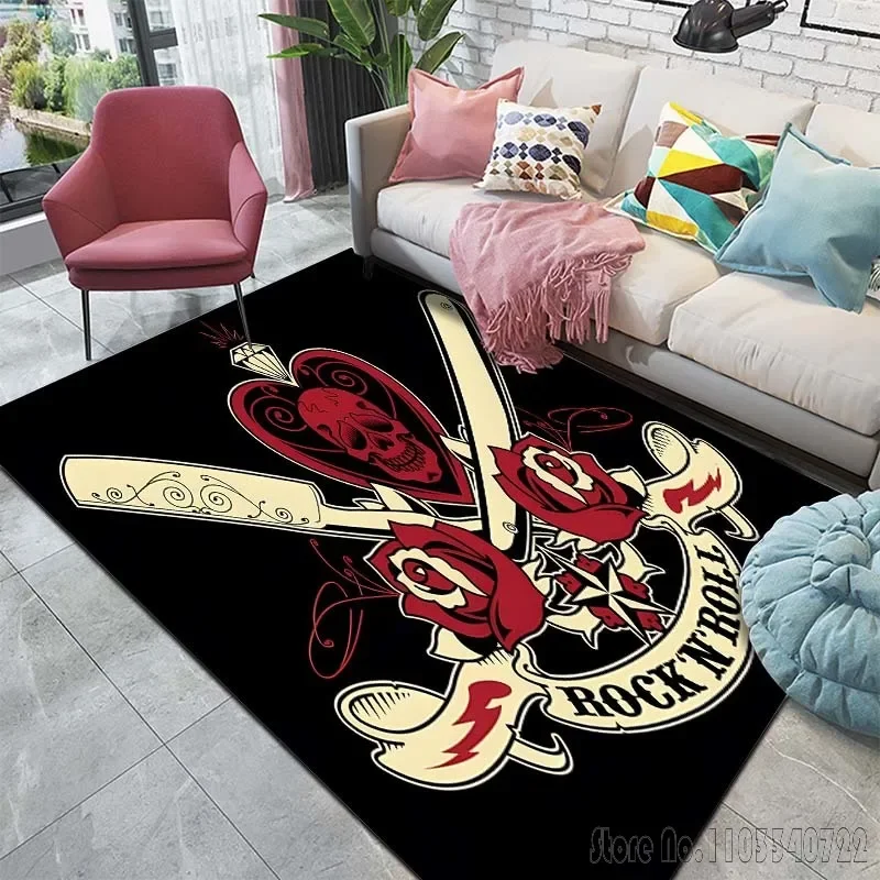 Music Rock and Roll Pattern Carpets for Living Room Bedroom Floor Mat Decor Anti-slip Rugs Sofa Mat Home Decor Area Rug