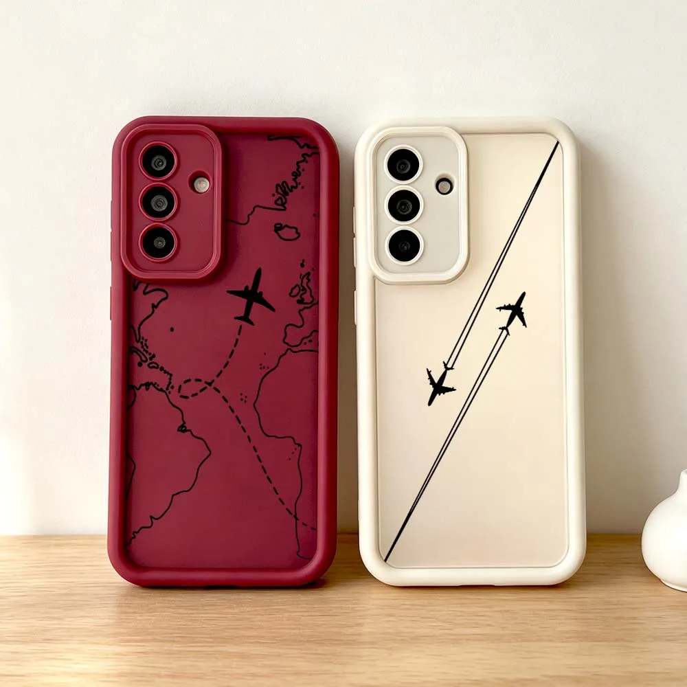 Cartoon Airplane World Map For Samsung Galaxy A73 A72 A71 A56 A55 A35 A25 A54 A53 A52 A51 A32 Eye Ladder Phone Case Gift