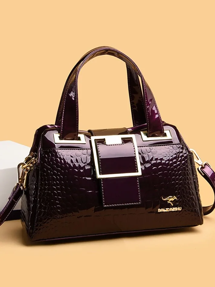 Soft Leather Shoulder Handbag Women's Crossbody Bag Alligator Pattern Boston Pillow Bag Multi-Layer Storage Compartments