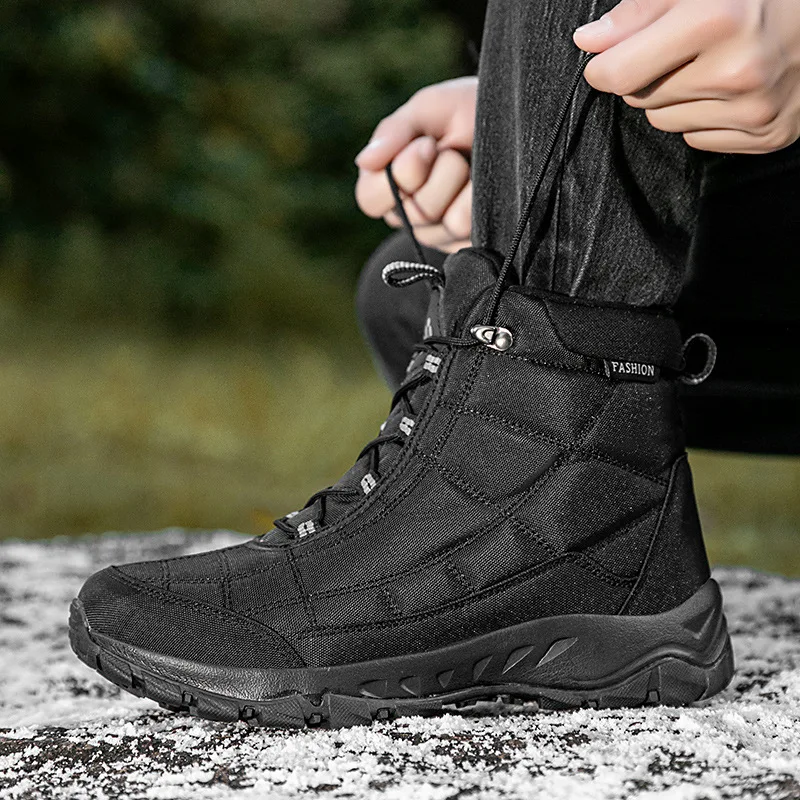 Botas de Senderismo de Invierno para Hombre, de Terciopelo, Cálidas y Gruesas, de Algodón, de Caña Alta, para Deportes al Aire Libre, Botas de Nieve Cómodas para Clima Frío