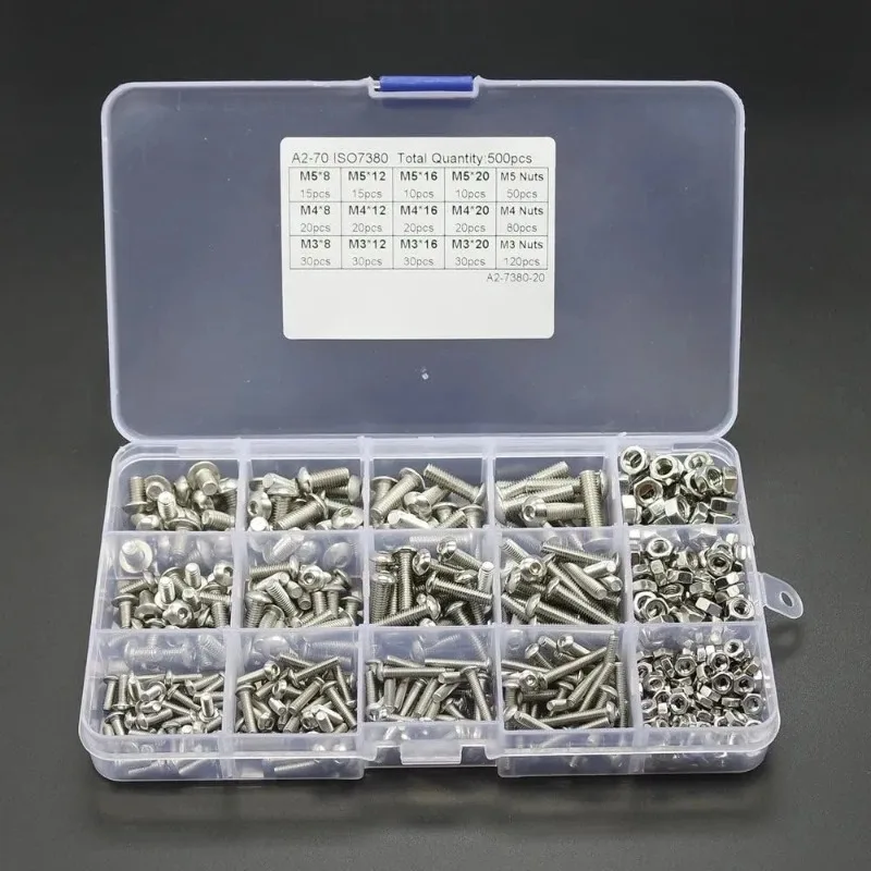 200pcs Stainless Steel Hex Socket Set Screw Grub Screws Cup Point Assortment Kit M3-M8 With Plastic Box