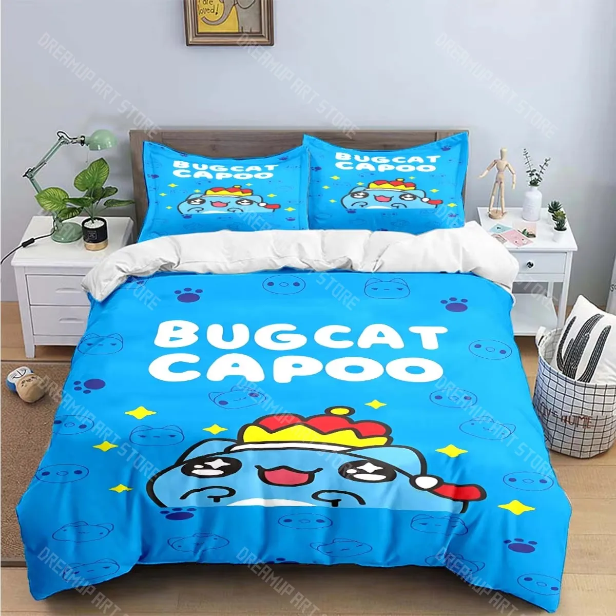 3D Printed B-Bugcat Capoo Pattern Bedding Set for Boys Girls Duvet Cover Pillowcase Twin Queen King Full Single Double Sizes