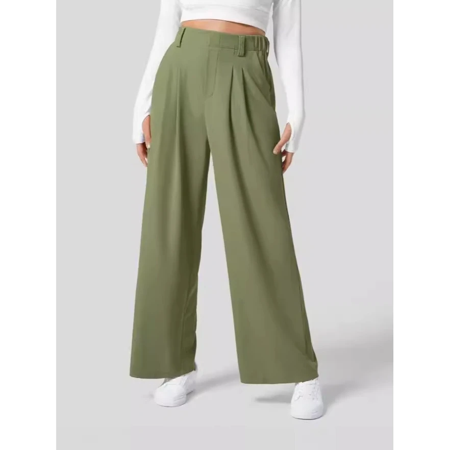 2025 New High Waist Wide Leg Loose Casual Pants Women's Versatile Long Trousers Commute Style Straight Cut Polyester Fiber