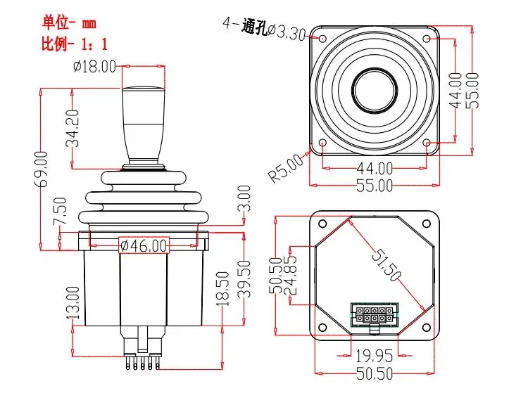 Shenzen Xiaolong-Joystick industriel électrique SMC45D, bascule Hall à deux axes, poignée de commande électronique