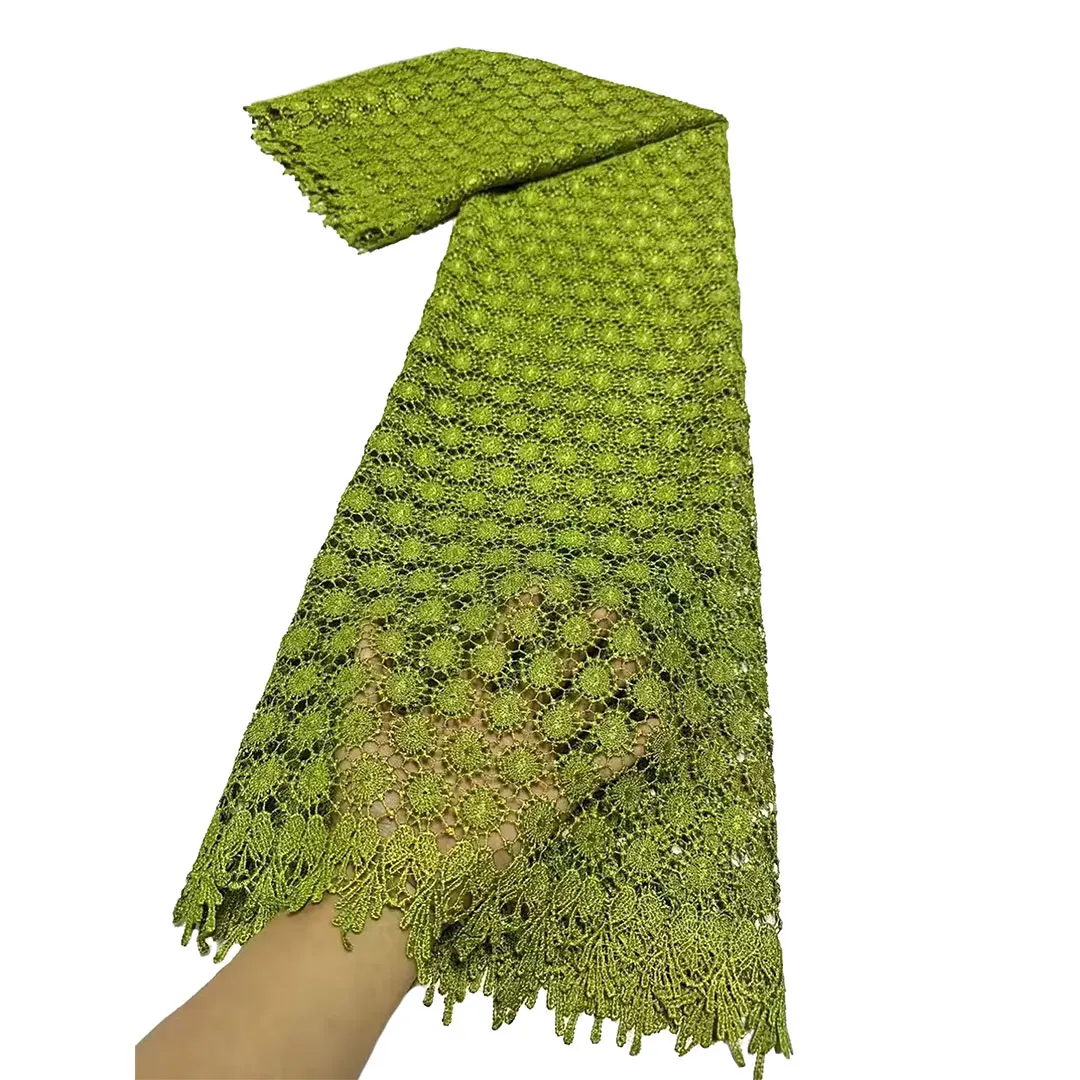 Tissue Cord Lace Fabric French High Quality Nigerian 5 Yards Mesh Guipure Fabric For Wedding Dress Women Elegant Milk Silk Lace