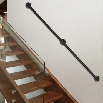 สีดําบันได Handrail 1.53 M ติดผนังคว้าราวชุดสนับสนุน Handrai...