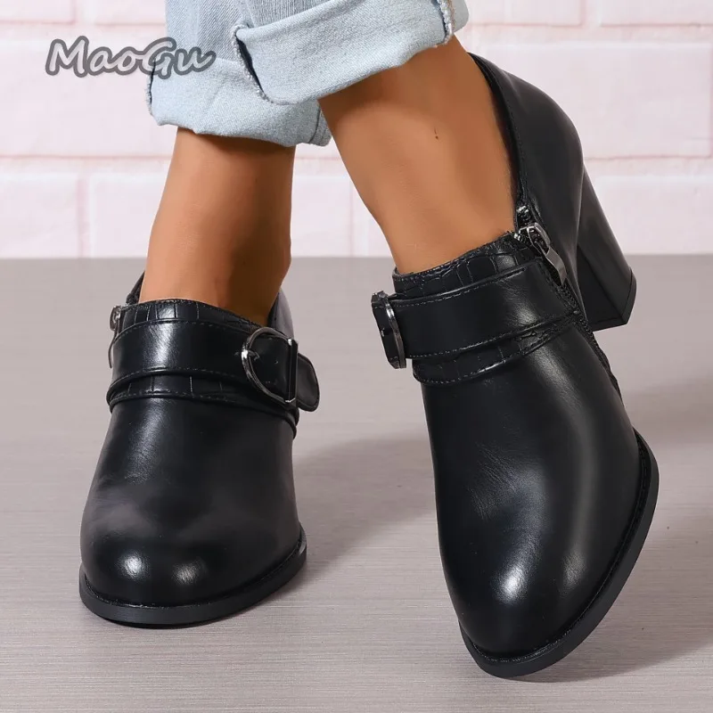 

Women's Elegant Pumps Ladies Casual Chunky High Heels Round Toe Dress Shoes for Women Belt Buckle Shoes Zapatos De Mujer Size43