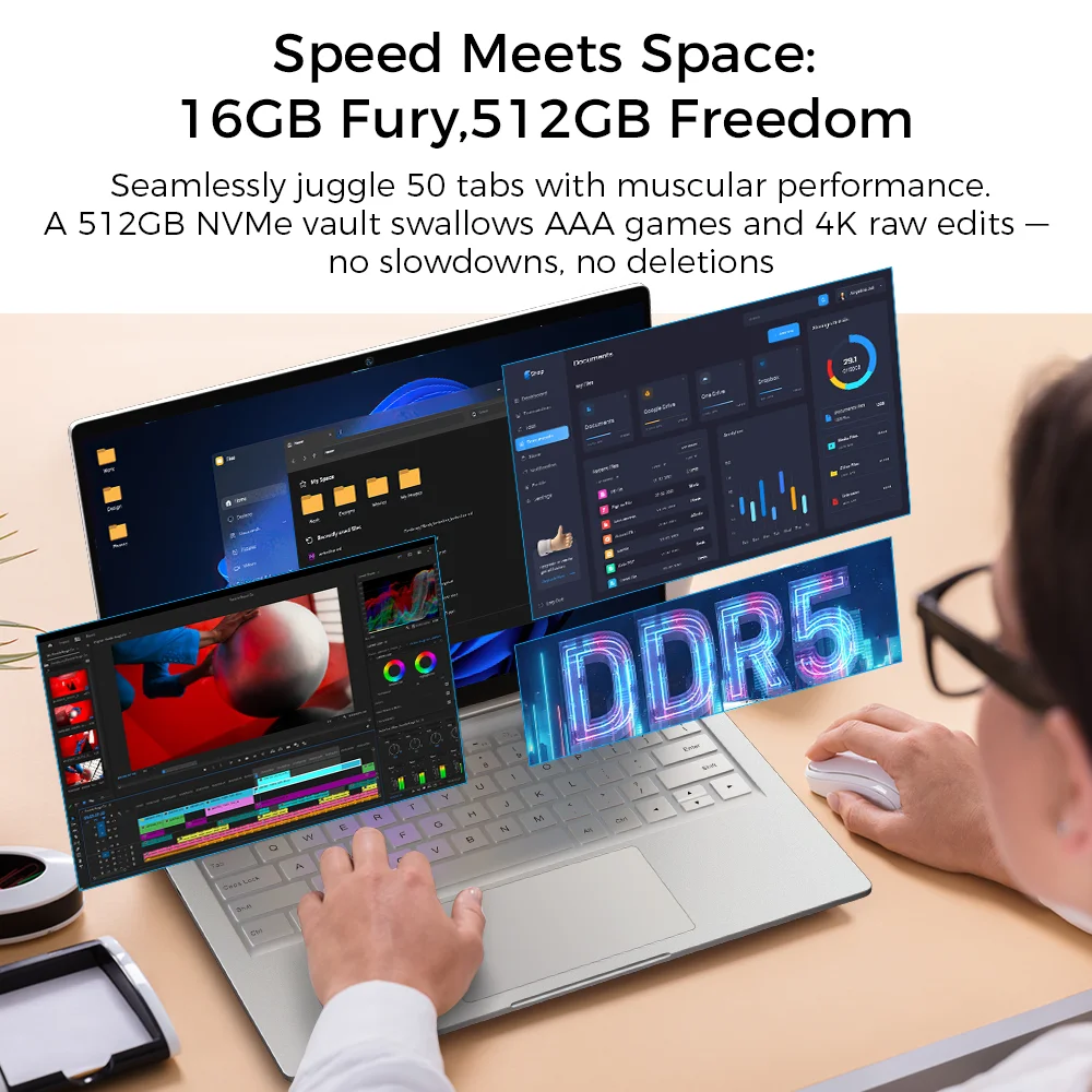 Ninkear S14 Laptop 14 Inch 2.2K AMD Ryzen 5 6600H 6-Core, 16GB DDR5 RAM, 1TB SSD, WiFi 6, Bluetooth 5.3, 60Wh Battery, 65W Type-C Charging, Backlit Keyboard