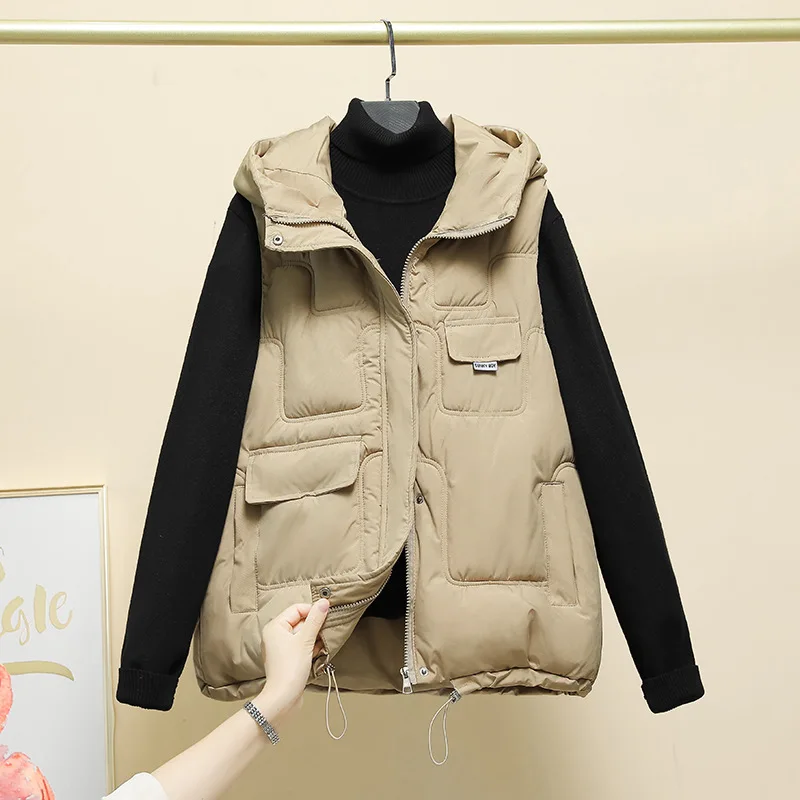 Women's Hooded Padded Vest With Zip Up Sleeveless Quilted Jacket Winter Coat Loose Chic Casual Outerwear Trendy Fashion Vests