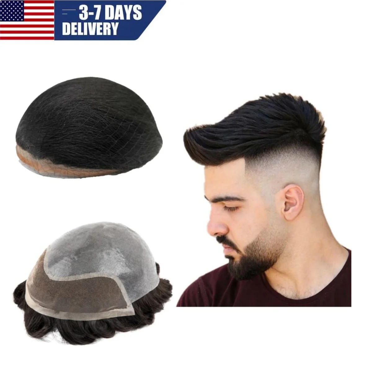 Toupee for Men PU0.04mm Hair Pieces Men Toupee Hollywood Human Hair Replacement System Men BIO Units Reverse Half Buckle Process