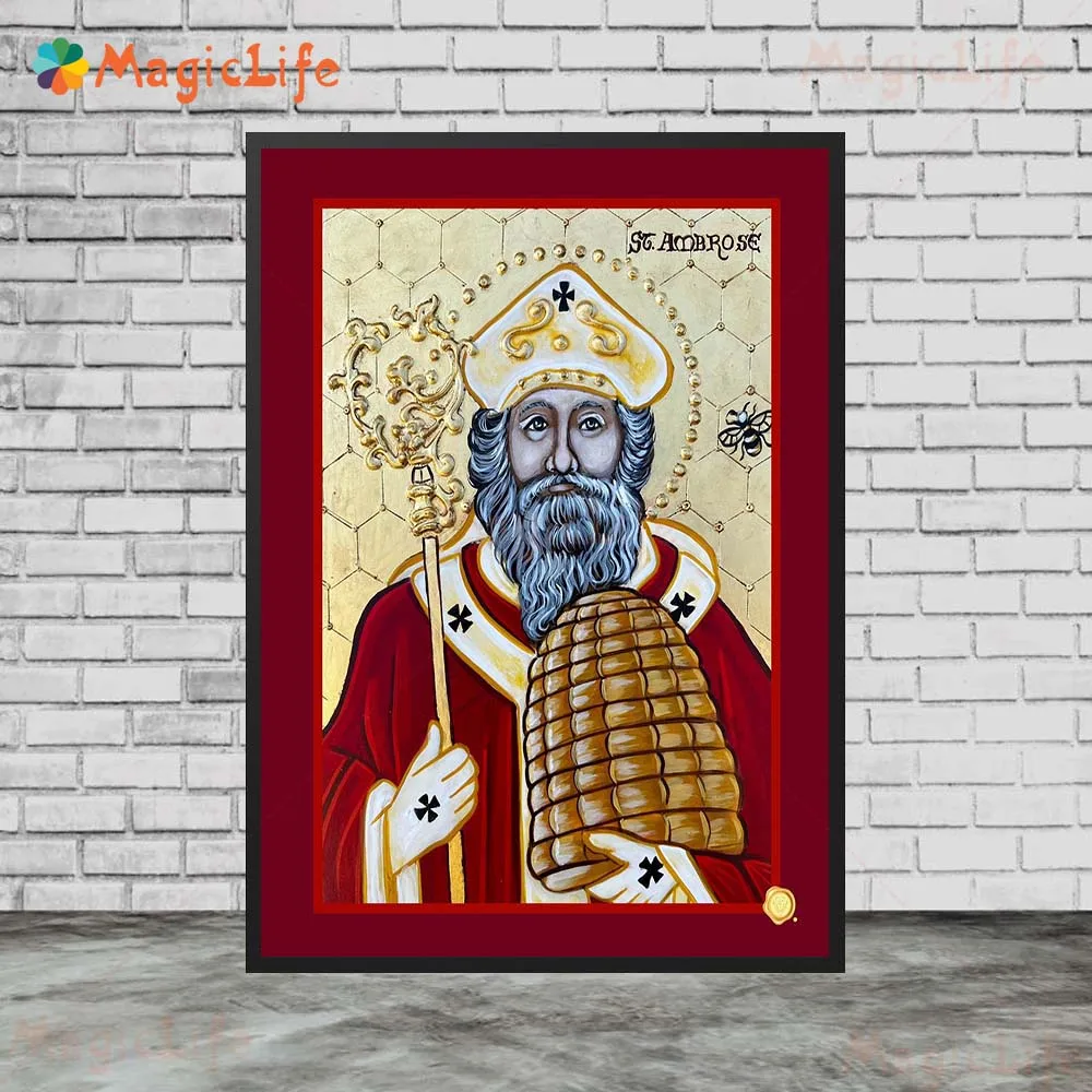 Saint Joseph And Baby Jesus Vintage Wall Art Saint Ambrose,Saint Athen,Saint Faustina And The Holy Angels Art Poster Print Decor