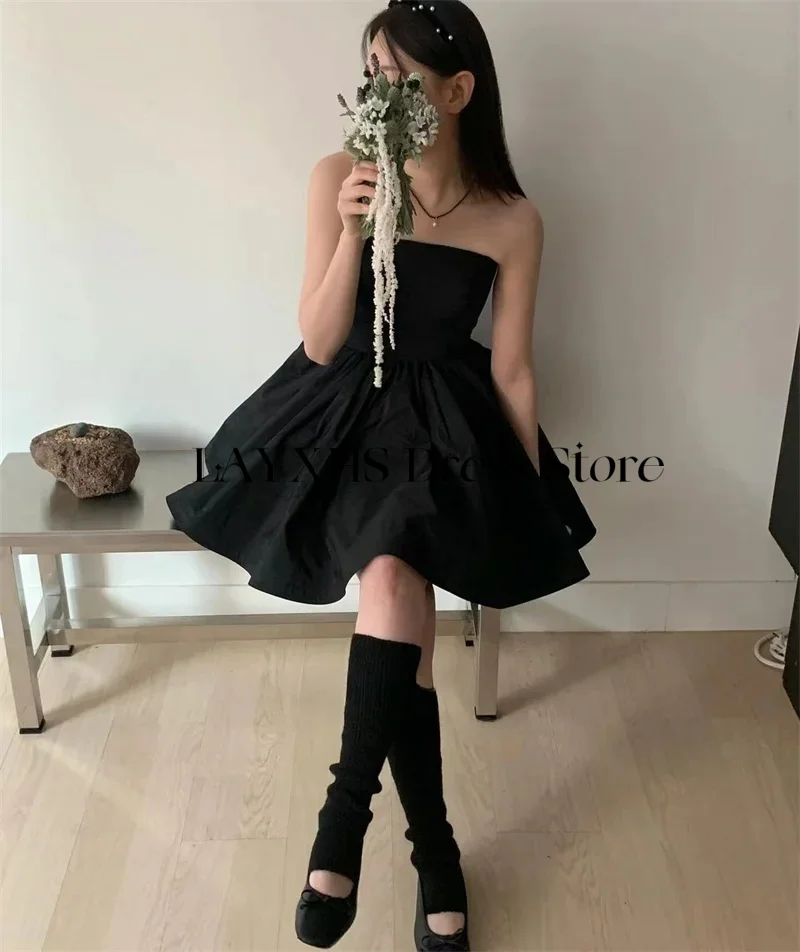 Abiti da festa da sera in raso nero Una linea mini abito corto da ballo Servizio fotografico all'aperto Abito di compleanno personalizzato 2026 nne").