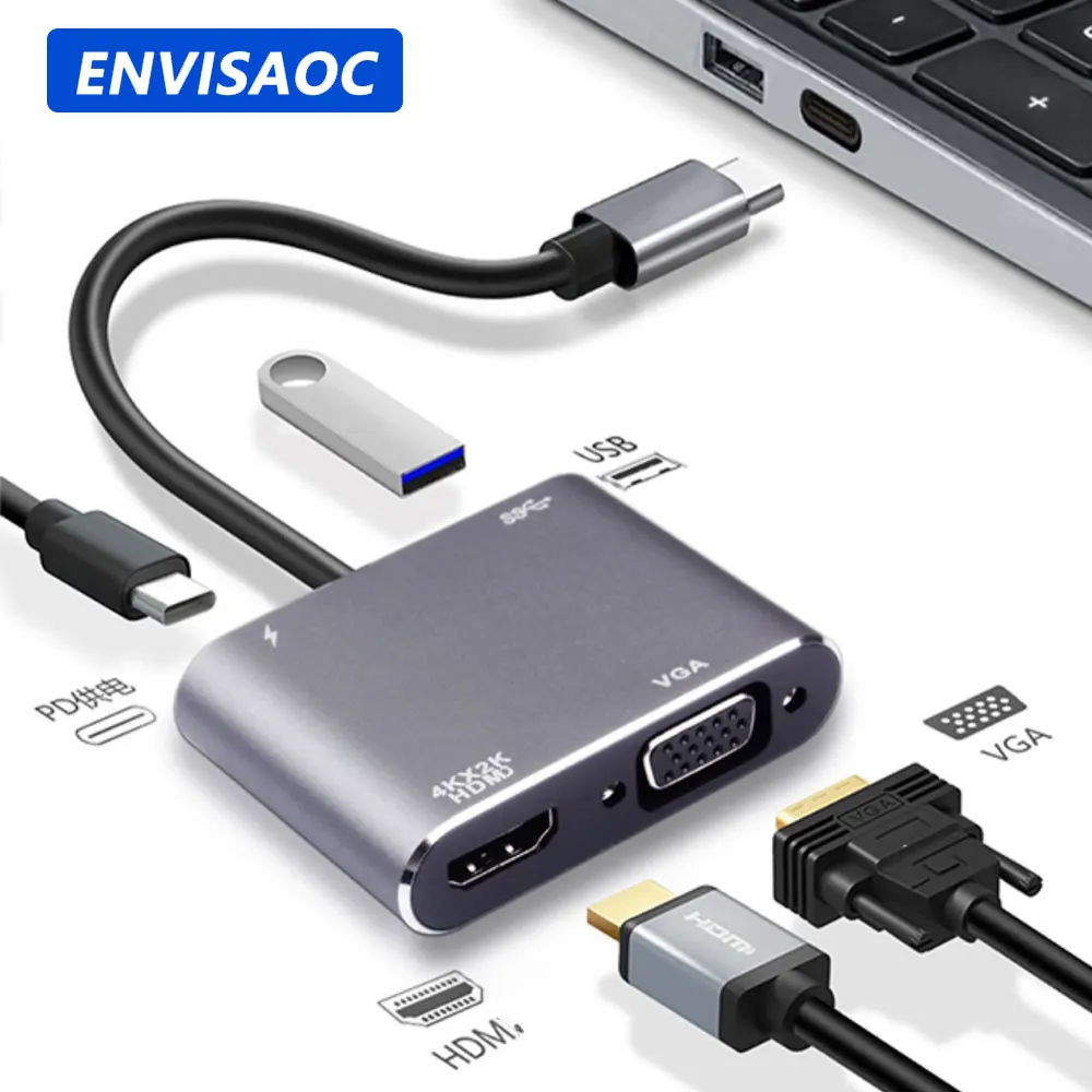 USB C to HDMI-compatible VGA Type C USB 3.0 HUB Adapter For MacBook Nintendo Samsung Huawei Xiaomi phone laptop desktop