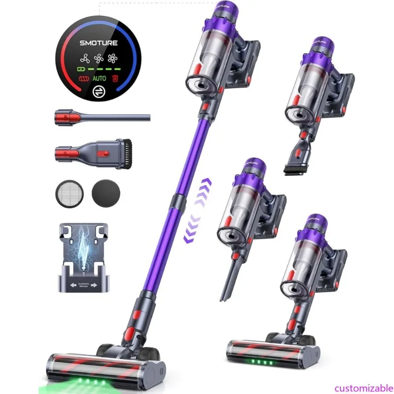 Cordless Vacuum Cleaner, 550W 45KPA 60 Mins Runtime Vacuum Cleaners for Home, Stick Vacuum with Self-Standing, Wall Mount Chargi