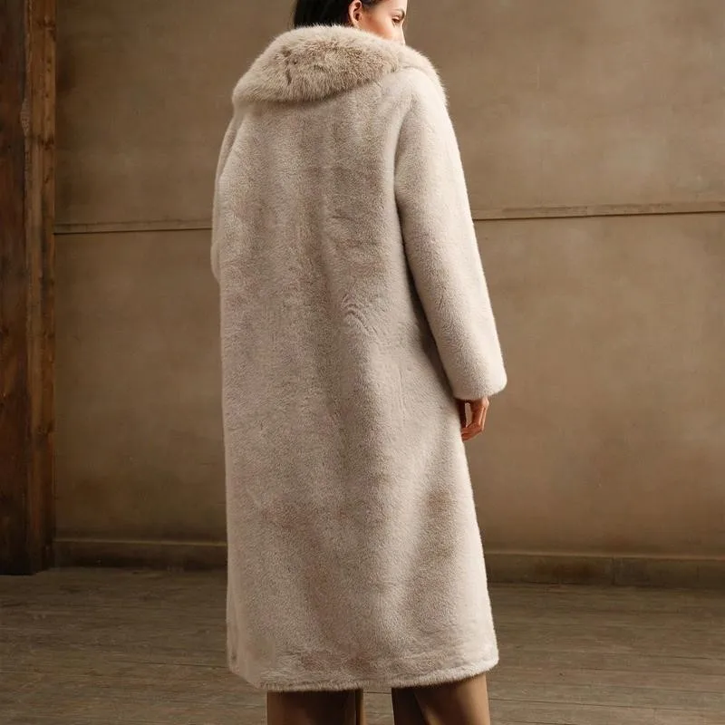 เสื้อโค้ทขนเฟอร์เทียมสำหรับผู้หญิง รุ่น Fluffy Top Coats ประจำฤดูหนาวและฤดูใบไม้ร่วง ปี 2025  แบบลำลอง ยาว พร้อมปกเสื้อและปกคอขนกระต่ายเทียม อุ่นสบาย