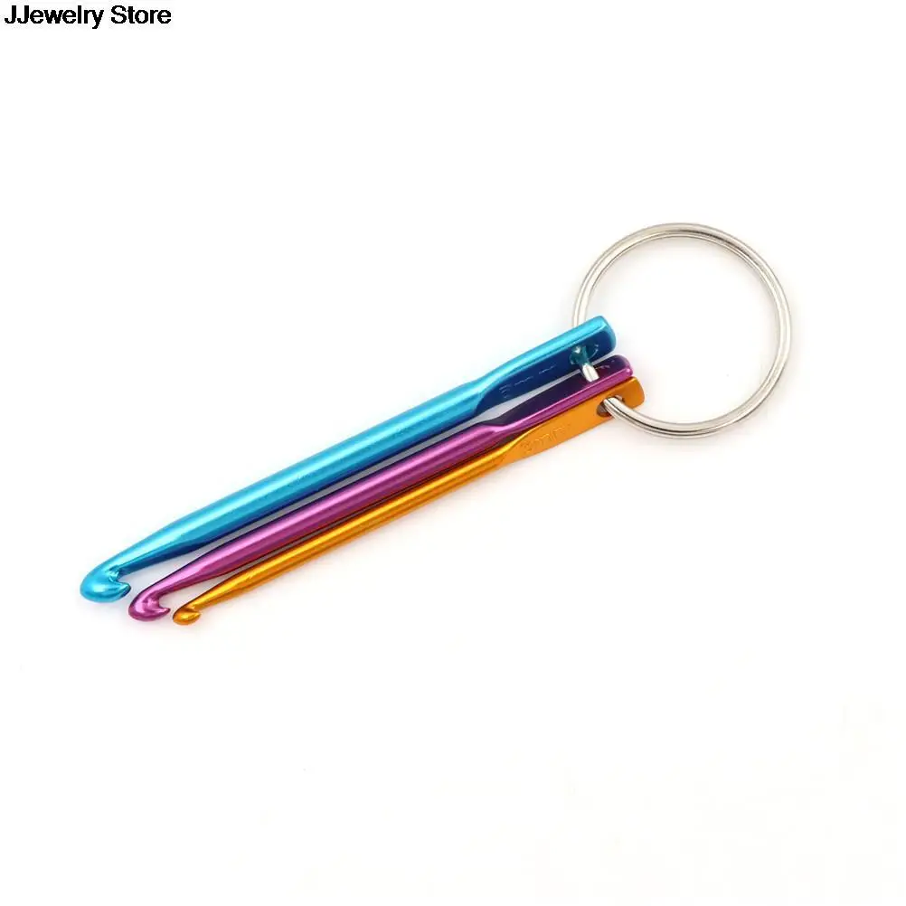 3 Sizes In 1 Set Keychain Hooks, DIY Multicolour Crafts Knitting Needles Mini Aluminum Crochet Hook Key Ring 6pcs/2set