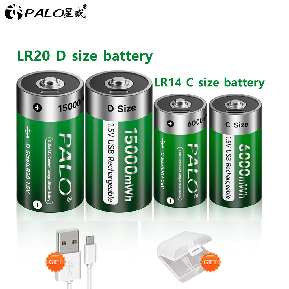 

1.5V D Size Rechargeable Battery 15000mWh LR20 Li-ion Batteries LR14 C Size lithium Battery for Gas Appliances Liquefied Cooker