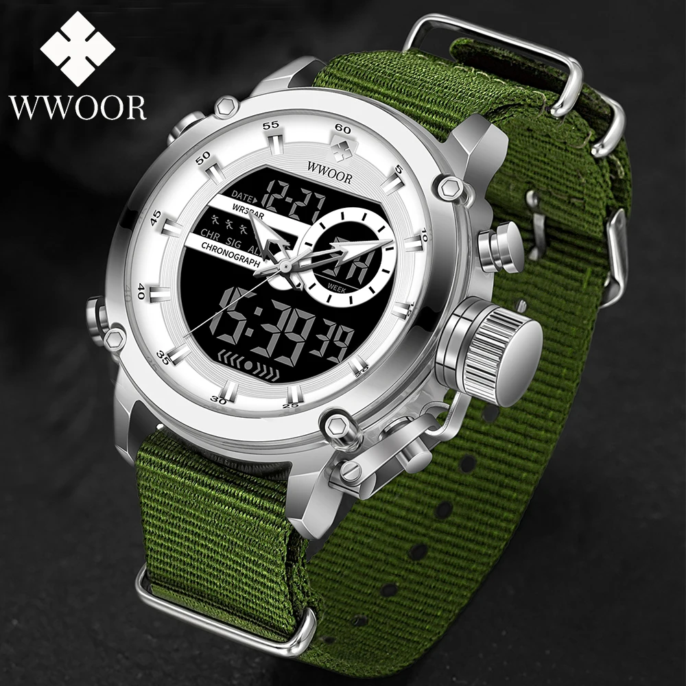 WWOOR Men Nylon Watches New Fashion Military Sports Digital Quartz Luxury Causal Wristwatches Waterproof Clock Relogio Masculino