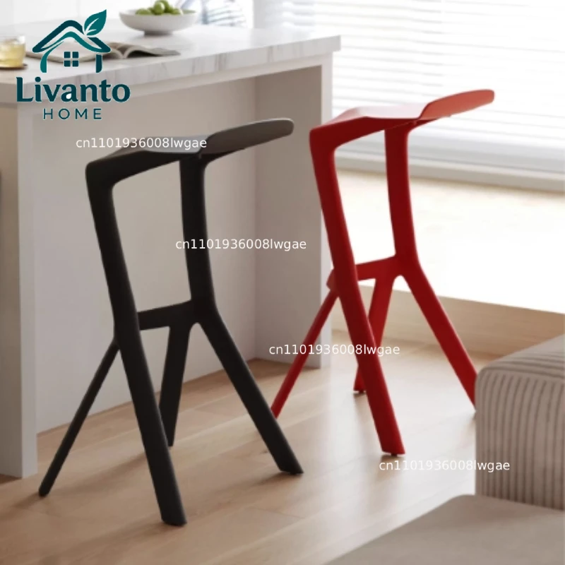 

Scandinavian Modern High Bar Stool with Eco-Friendly PP Backrest Geometric Design Durable Plastic Kitchen Chair for Home