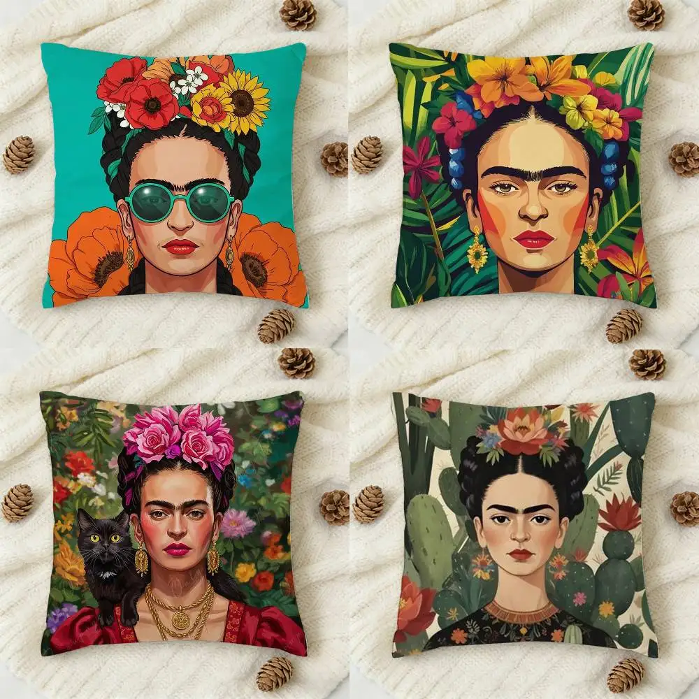 

1pc Frida Cartoon Style Double-sided Printed Square Decorative Cushion Cover for Sofa Living Room Home Decor