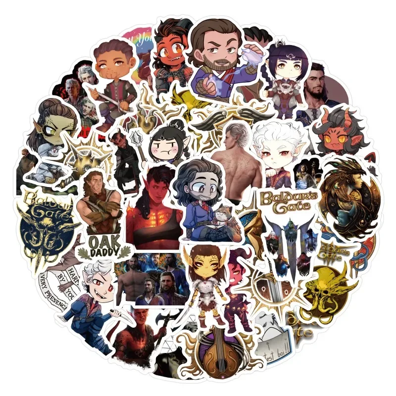 50 pçs jogo baldur's gate 3 bg3 dos desenhos animados graffiti adesivos decalques mala computador portátil guitarra decoração diy crianças clássicos brinquedo