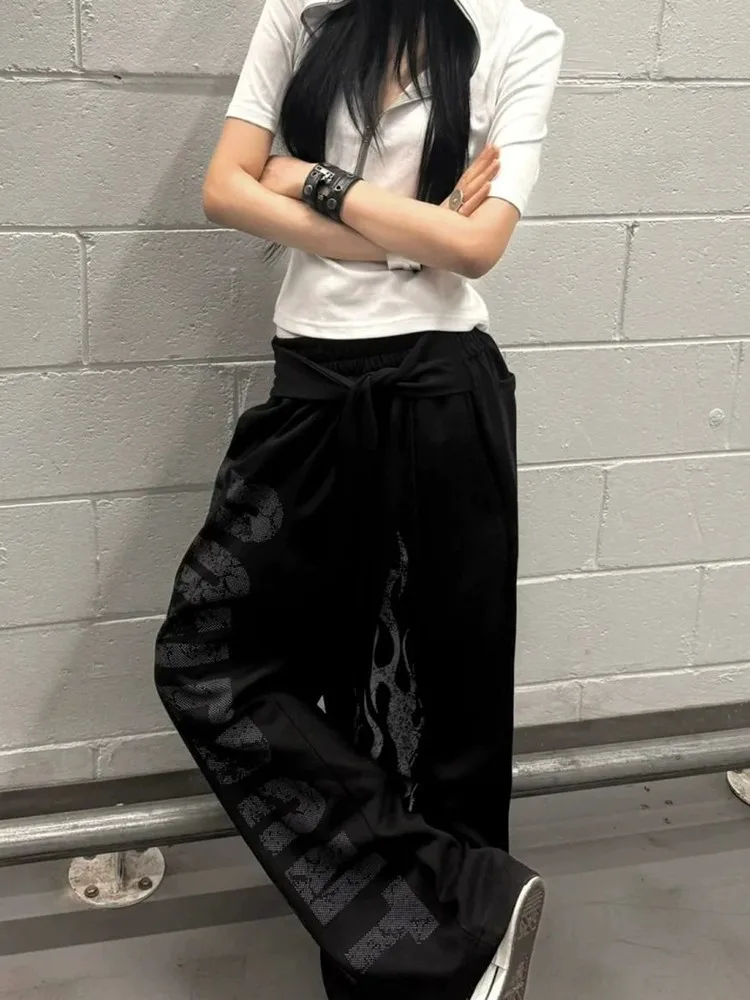 American Jazz jambe droite pantalons décontractés automne nouveau Sle Street Dance femmes à la mode marque lettre imprimer flamme Sa danse Lo...