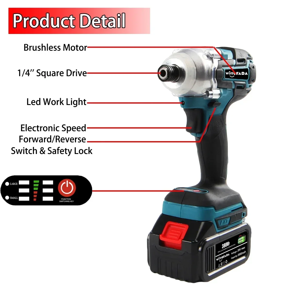 18V 350Nm Brushless Drill Cordless Electric Impact Wrench Rechargeable 1/4 Square Drive Wrench DIY Power Tool For Makita Battery