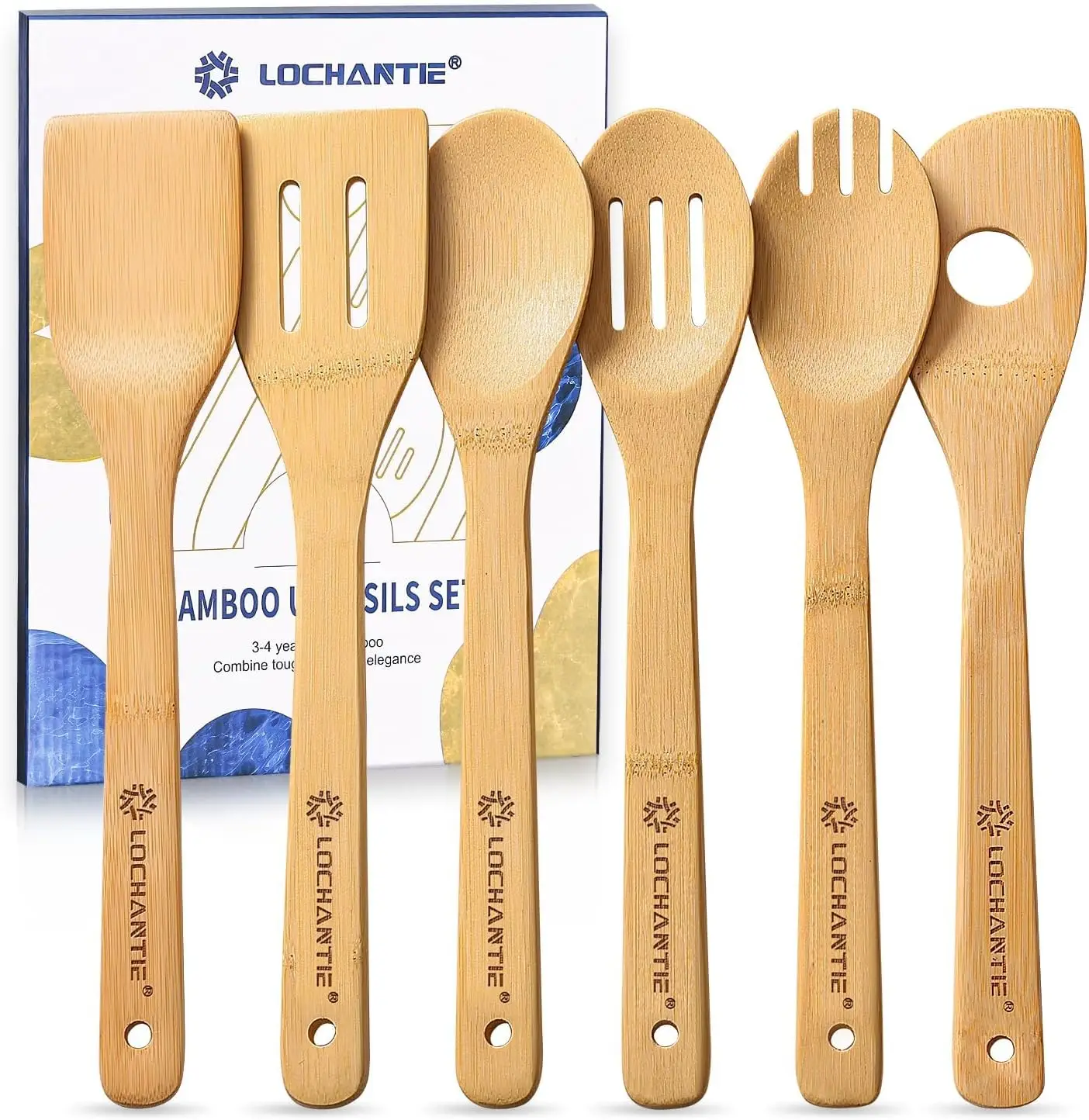 

6-Piece Bamboo Wooden Spoon & Spatula Set for Cooking, Eco-Friendly Kitchen Utensils