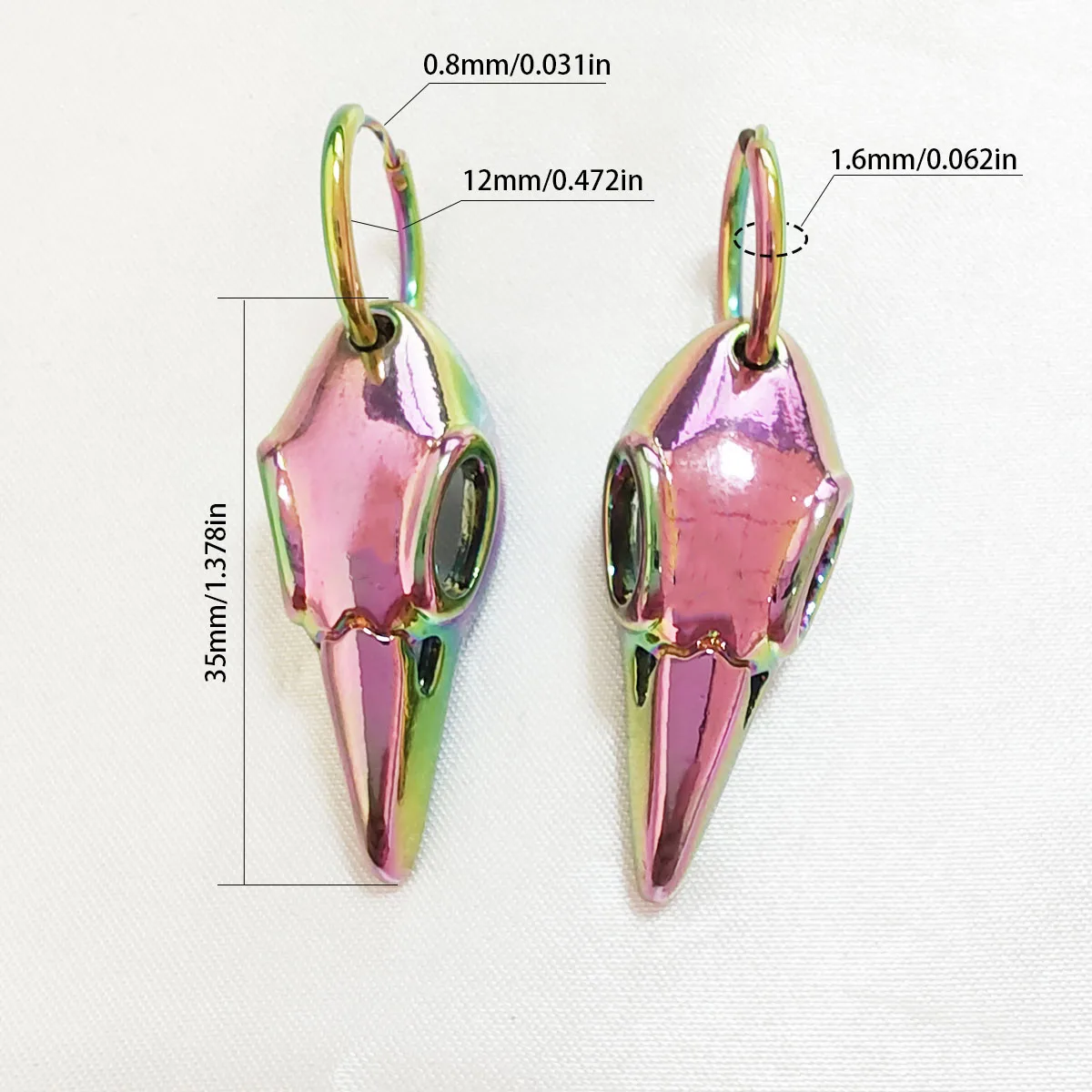 1 pair of punk-Gothic colored Crow earrings for men